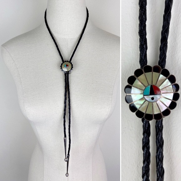 Vintage Jewelry - Vintage Zuni Sunface Inlay Bolo Tie
